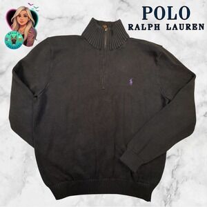 Polo Ralph Lauren 1/4 Zip Sweater Men's Large Black Quarter Zip Knit Pullover